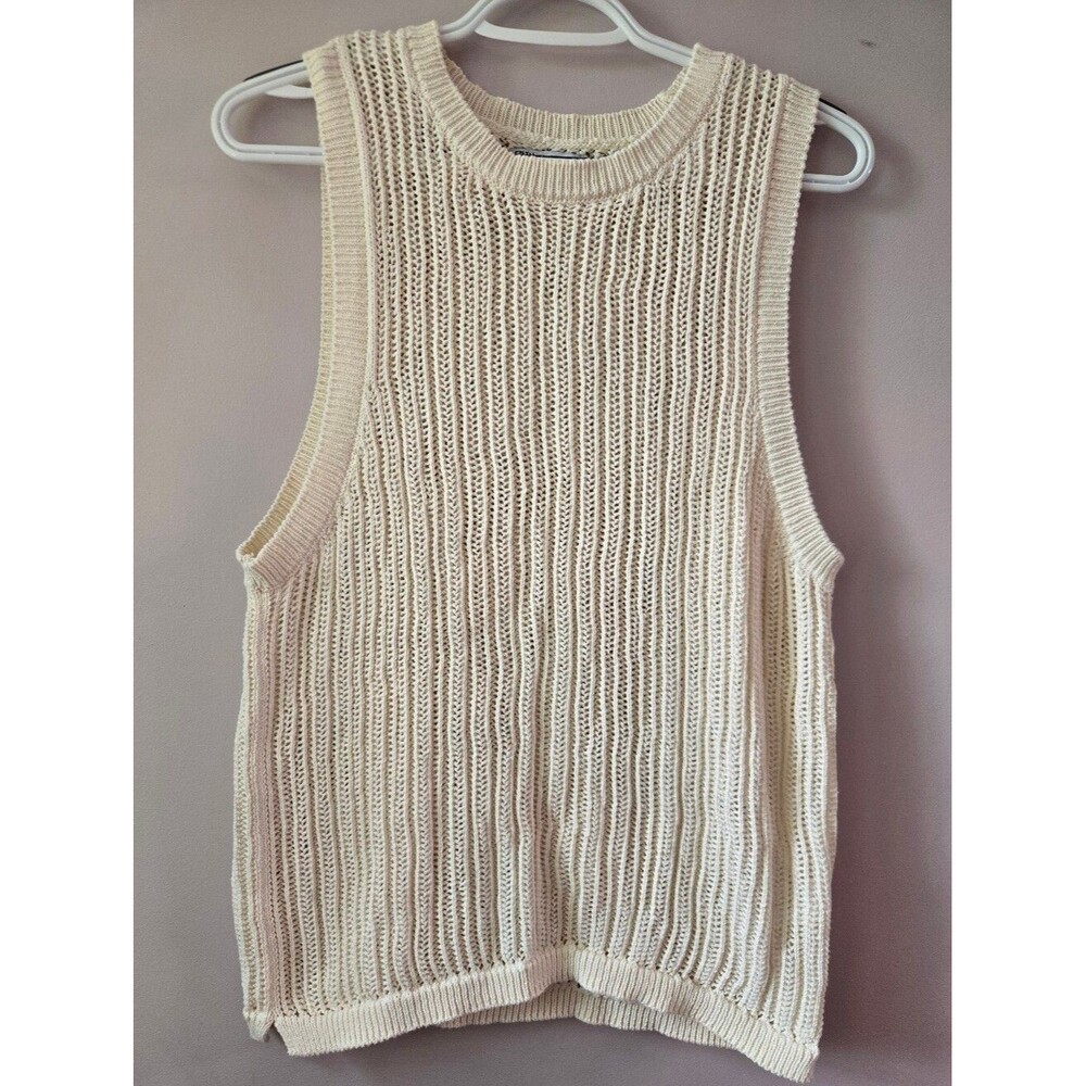 ZARA Cream Crochet Open Knit Sweater Vest Sleeveless Top S/M
